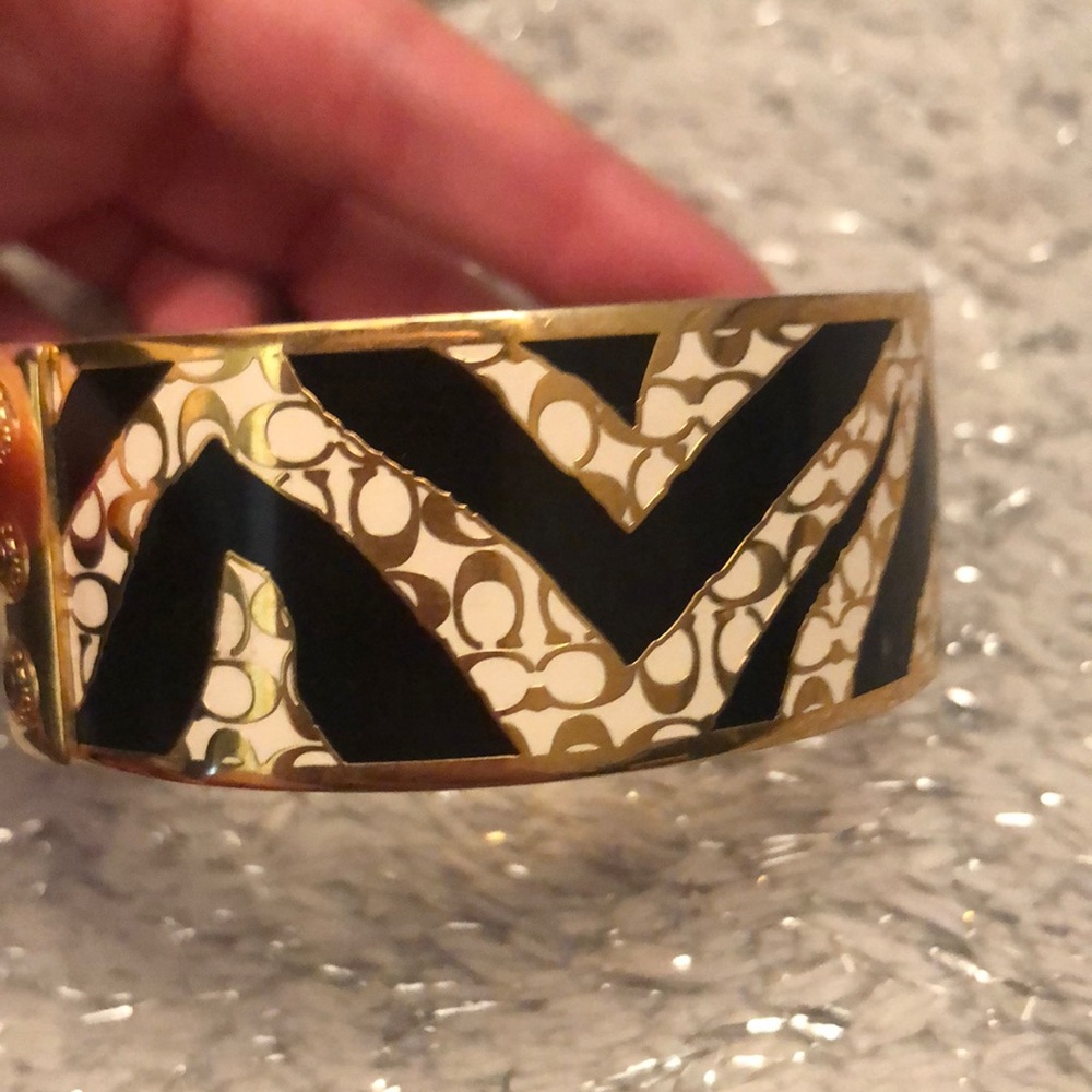 Coach gold zebra print cuff bracelet